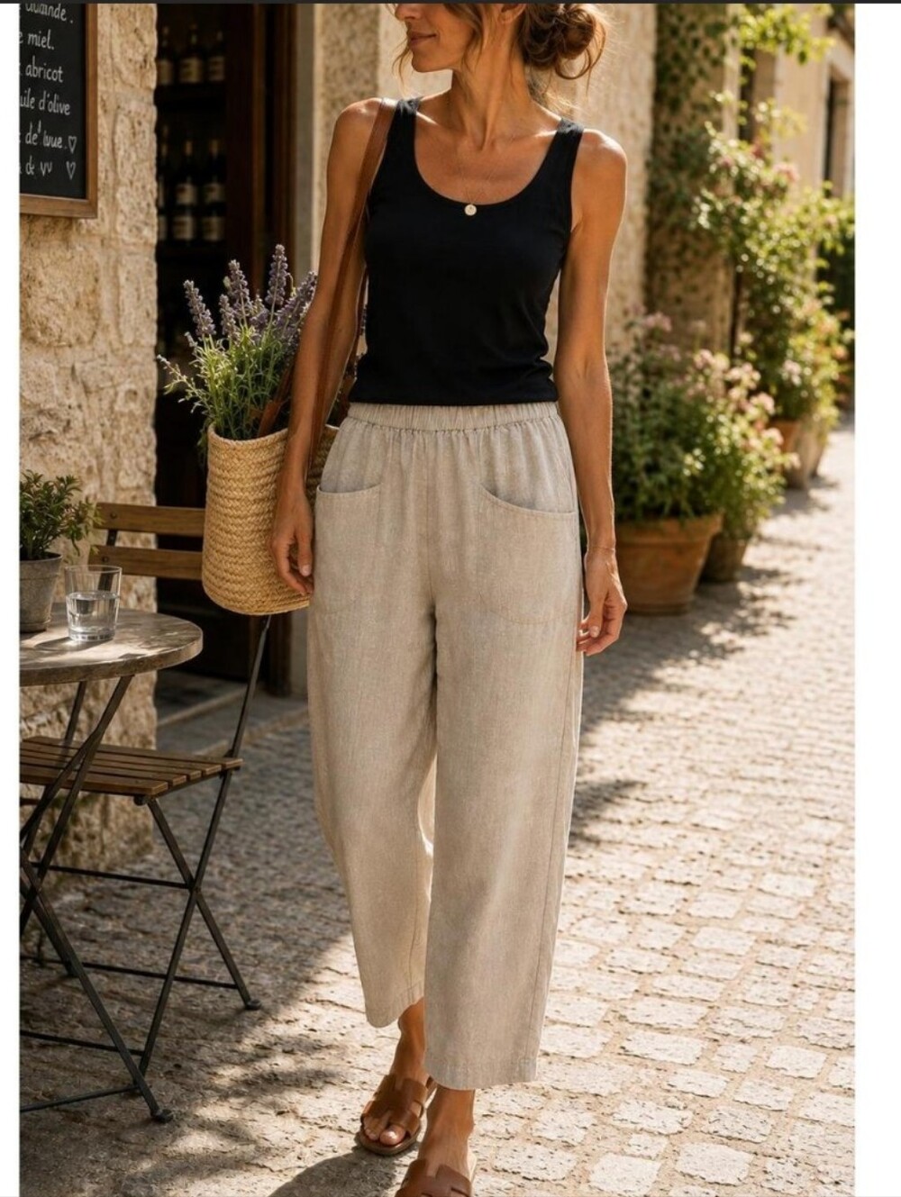 Quince Womens 100% European Linen Ankle Pants Oatmeal medium coastal neutral